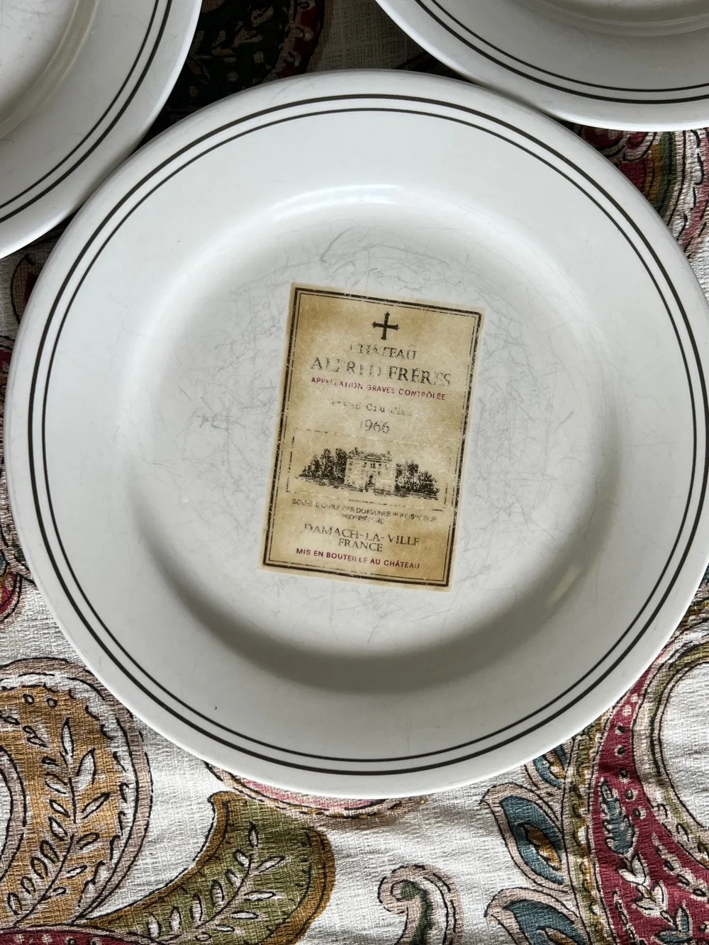 Restoration Hardware Vins de Grenoble French Cheese and Wine Plates Set of 4